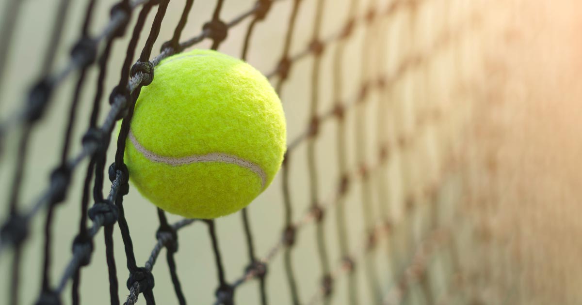 Tennis ball hit low striking net